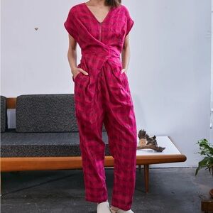 Rujuta Sheth Venus Wrap Jumper Pink Plaid Jumpsuit
